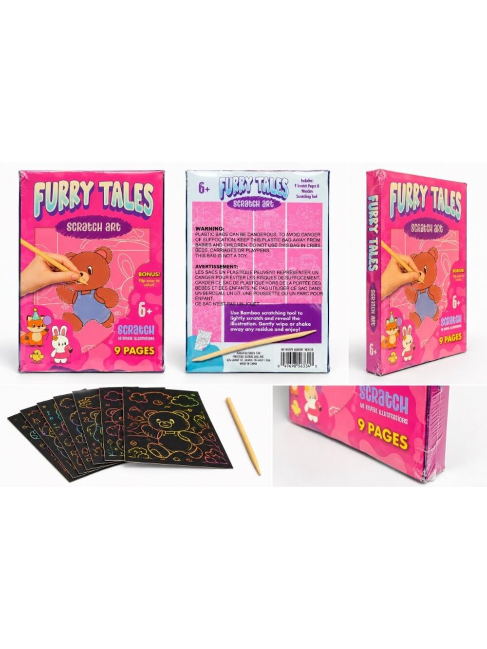 Furry Tales Scratch Art Kit – 9 Pages – Ages 6+ – New in Package